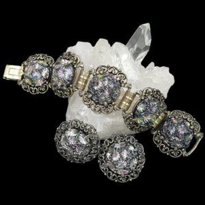 Vintage Judy Lee Carnival Glass Bracelet Earring Set